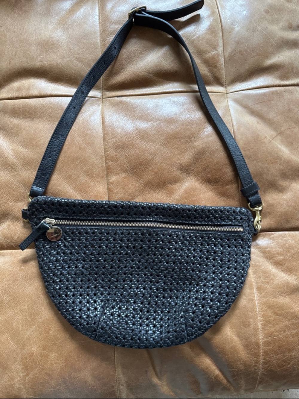 Clare V. Grande Fanny Black Rattan Crossbody Bag EUC